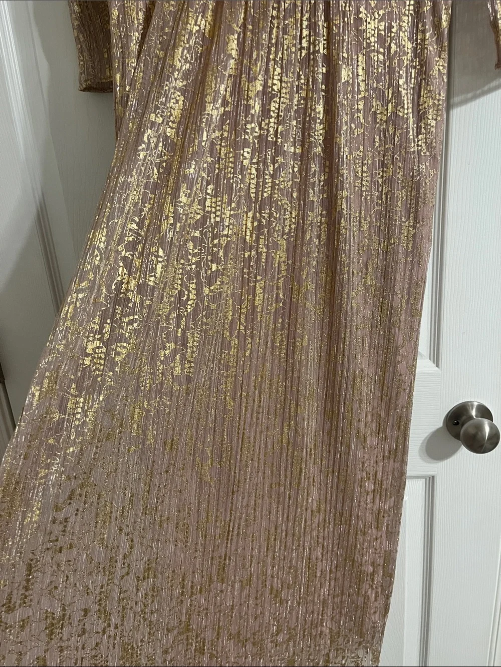 Chico’s Metallic Pleated Maxi Dress